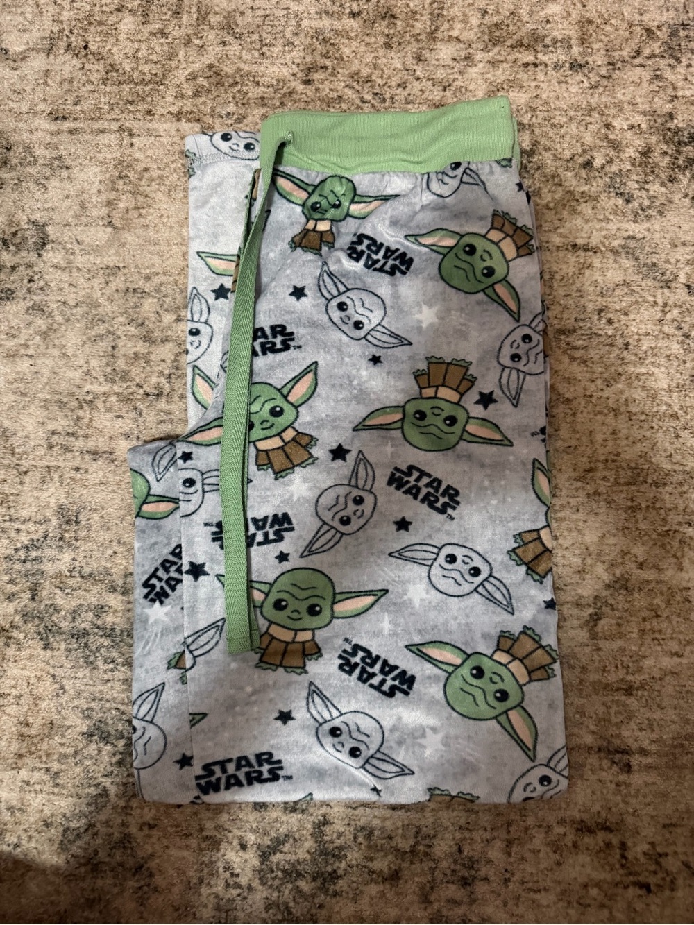 Star Wars Pajama Bottoms with Green Grogu Print on Light Gray